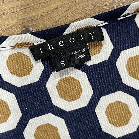 Theory Top Womens‎ Small Silk Geometric Sleeveless Blouse Stretch Scoop Neck - Picture 5 of 12